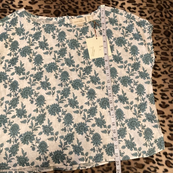 CYNTHIA ROWLEY Blouse Women’s Size M White Linen Floral Button Back Shirt - Picture 8 of 9
